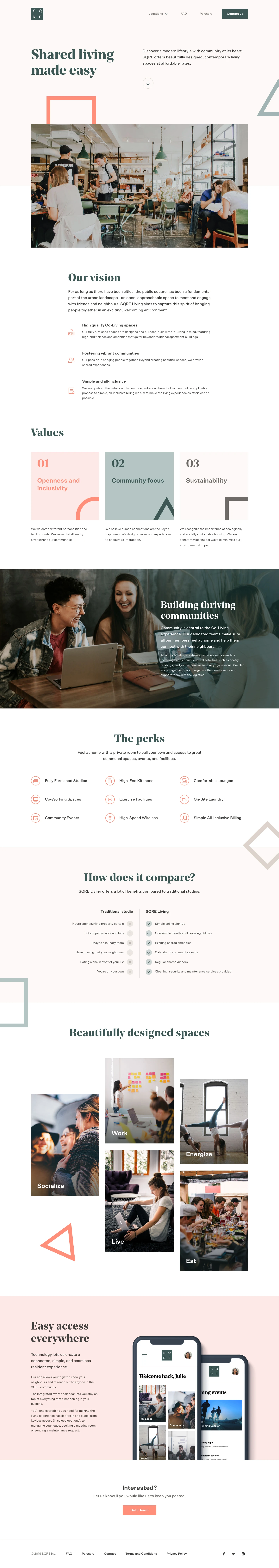 SQRE Living Landing Page Example: Shared living made easy. Discover a modern lifestyle with community at its heart. SQRE offers beautifully designed, contemporary living spaces at affordable rates.