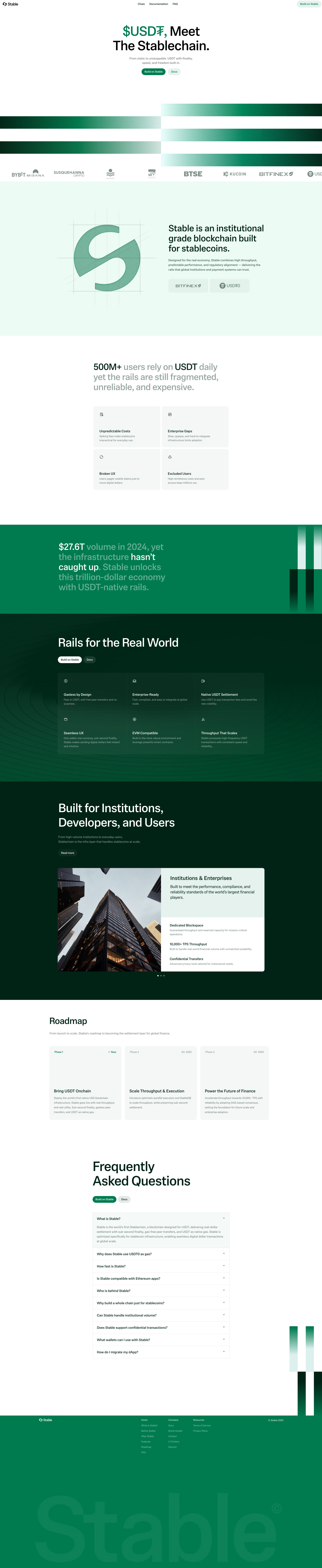 Stable Landing Page Example: A purpose-built Layer 1 for USDT. Designed to move stablecoins at scale, because the world’s most used asset deserves its own chain.