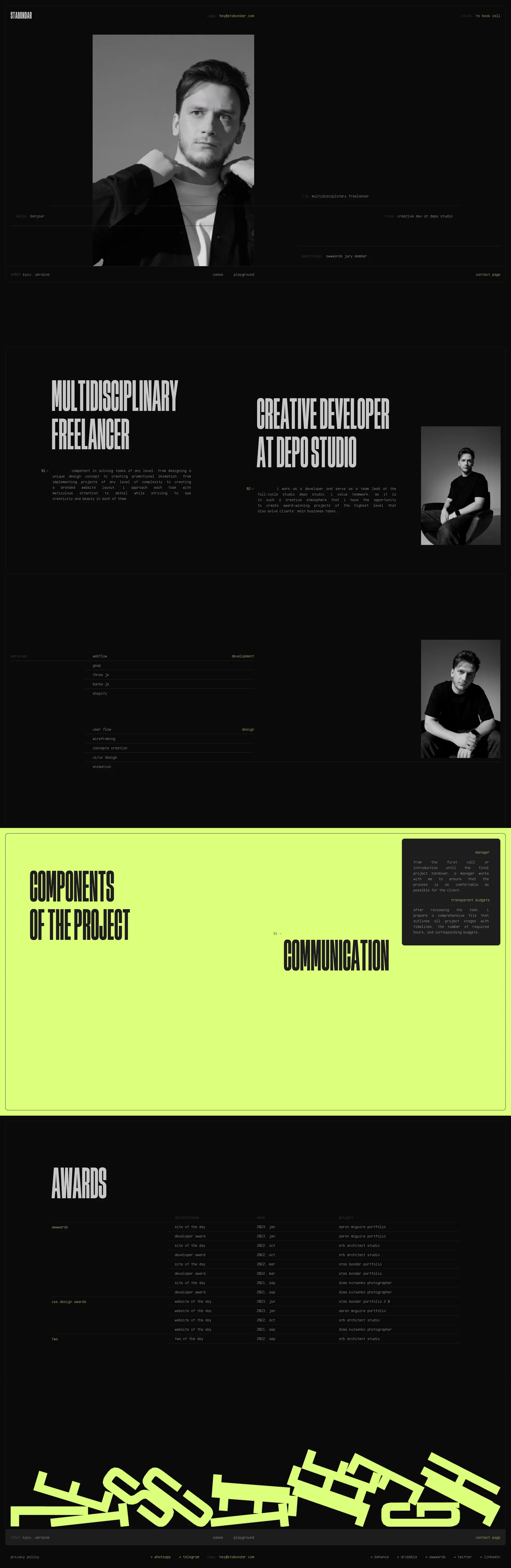 Stas Bondar Landing Page Example: An award-winning multidisciplinary freelancer that is competent in solving tasks of any level: from designing a unique design concept to creating advanced animation.