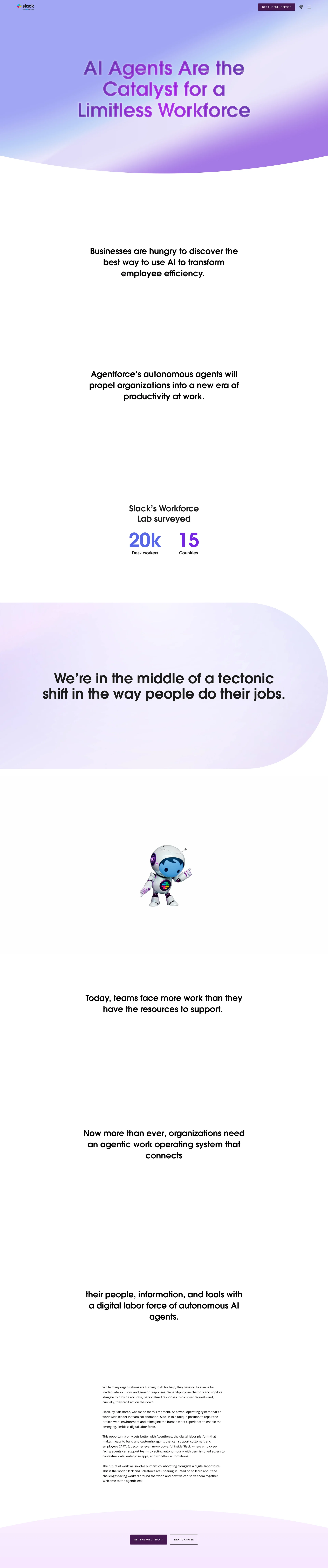 State of AI Agents Landing Page Example: Agentforce’s autonomous agents will propel organizations into a new era of productivity at work.