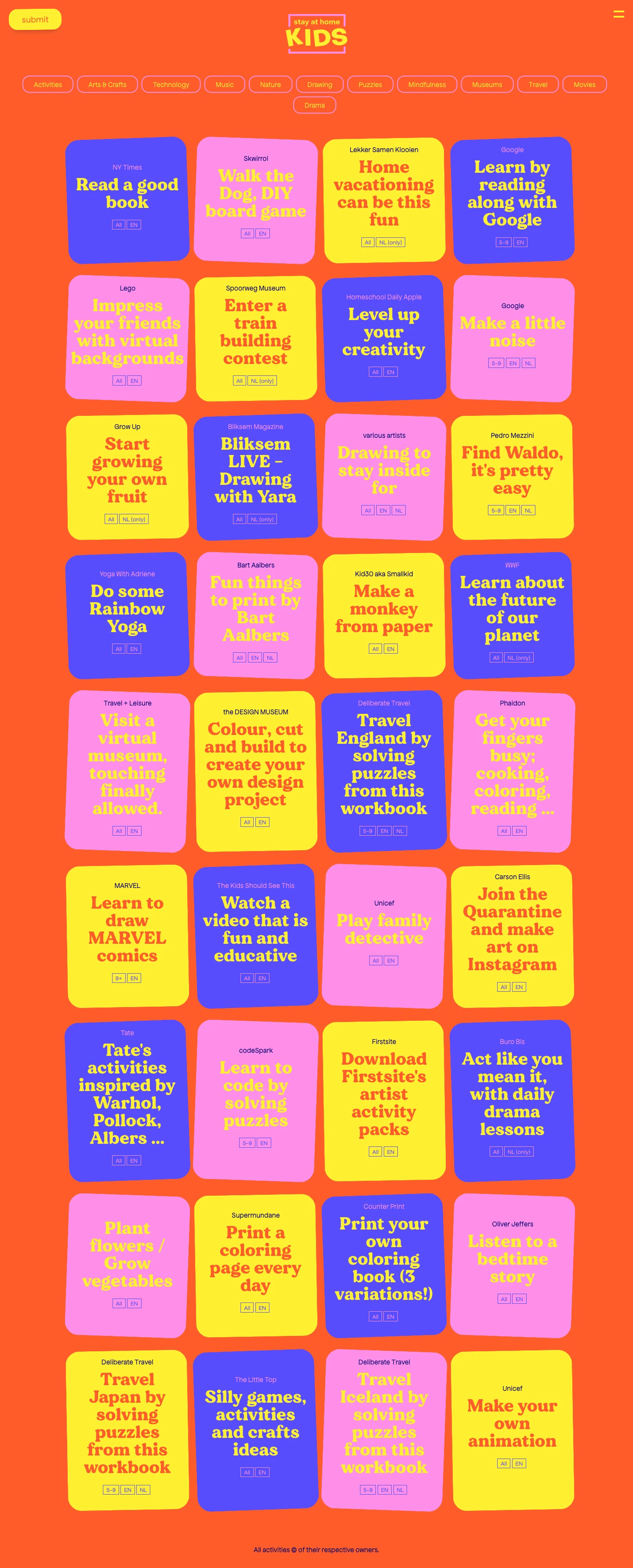 Stay At Home Kids Landing Page Example: Fun activities you can do with your kids while being at home.