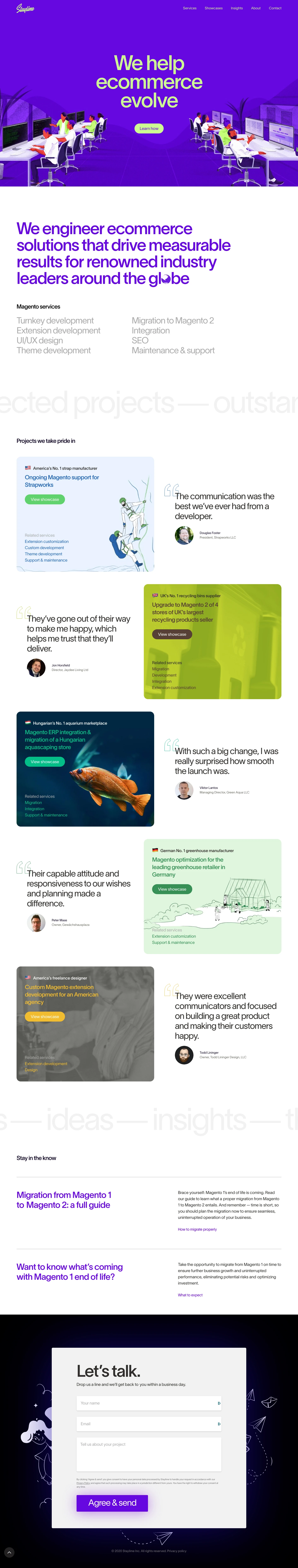 Staylime Landing Page Example: We engineer ecommerce solutions that drive measurable results for renowned industry leaders around the globe