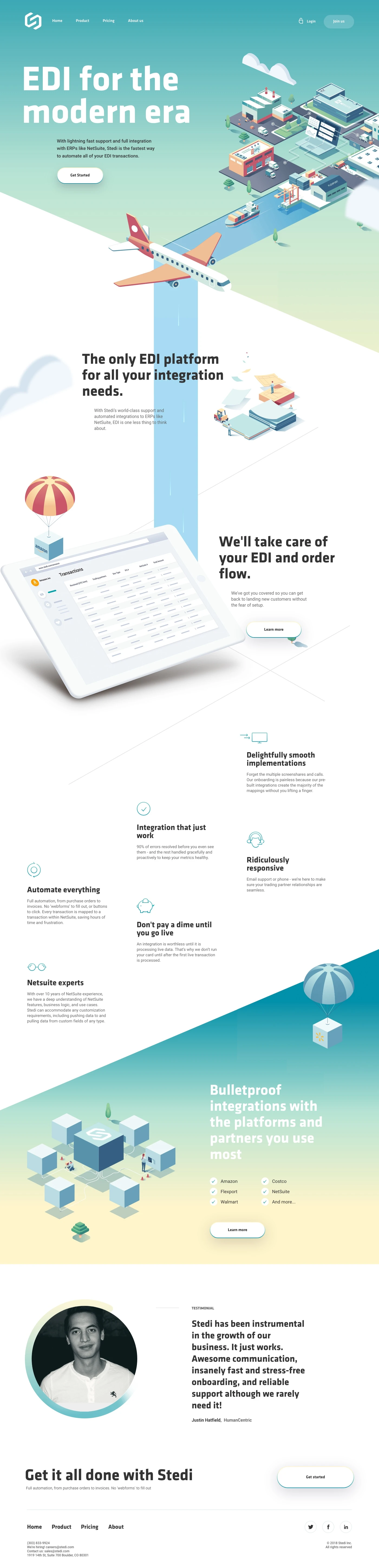 Stedi Landing Page Example: EDI for the modern era. The only EDI platform for all your integration needs.