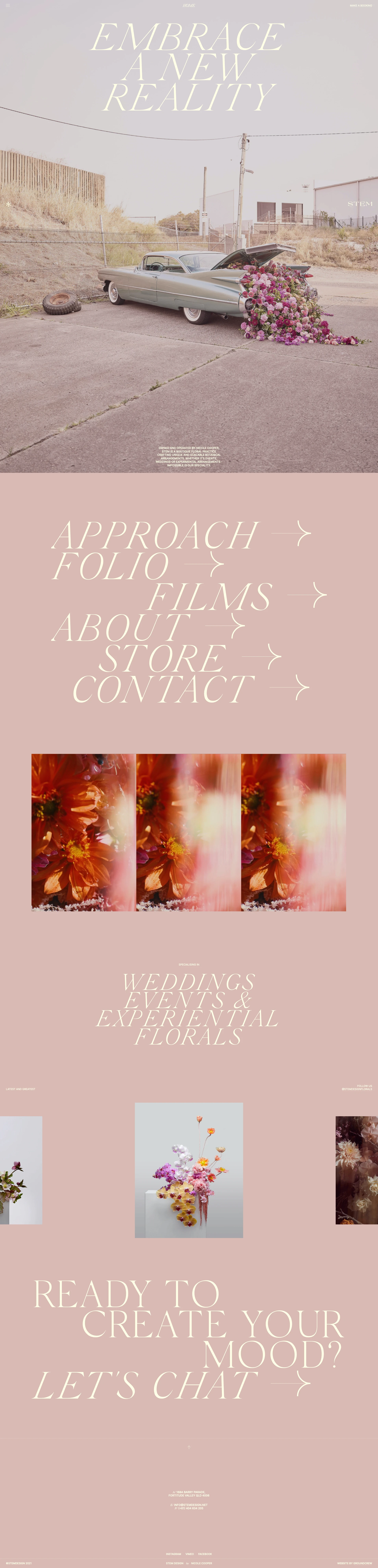 Stem Design Landing Page Example: From the divine to designer, from bold to beautiful – Stem Design will create a breathtaking floral look to suit you and your day.