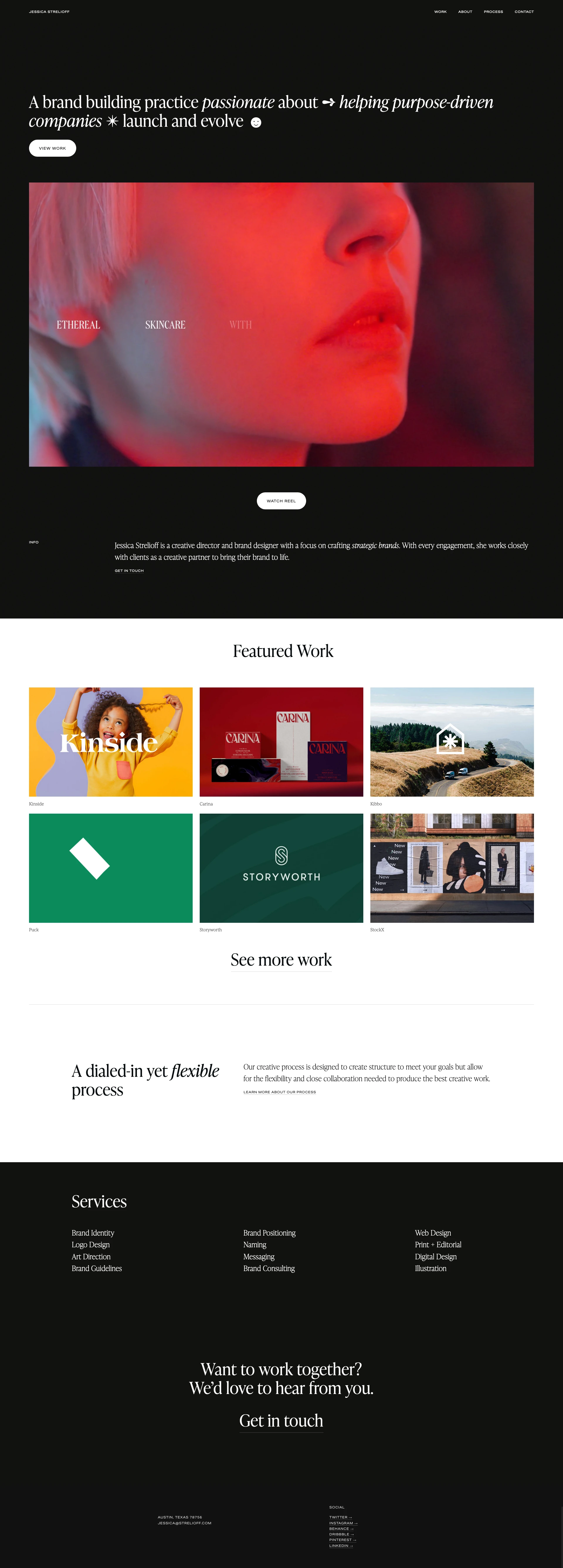 Jessica Strelioff Landing Page Example: Jessica Strelioff is an independent brand designer and creative director passionate about helping purpose-driven companies launch and evolve.