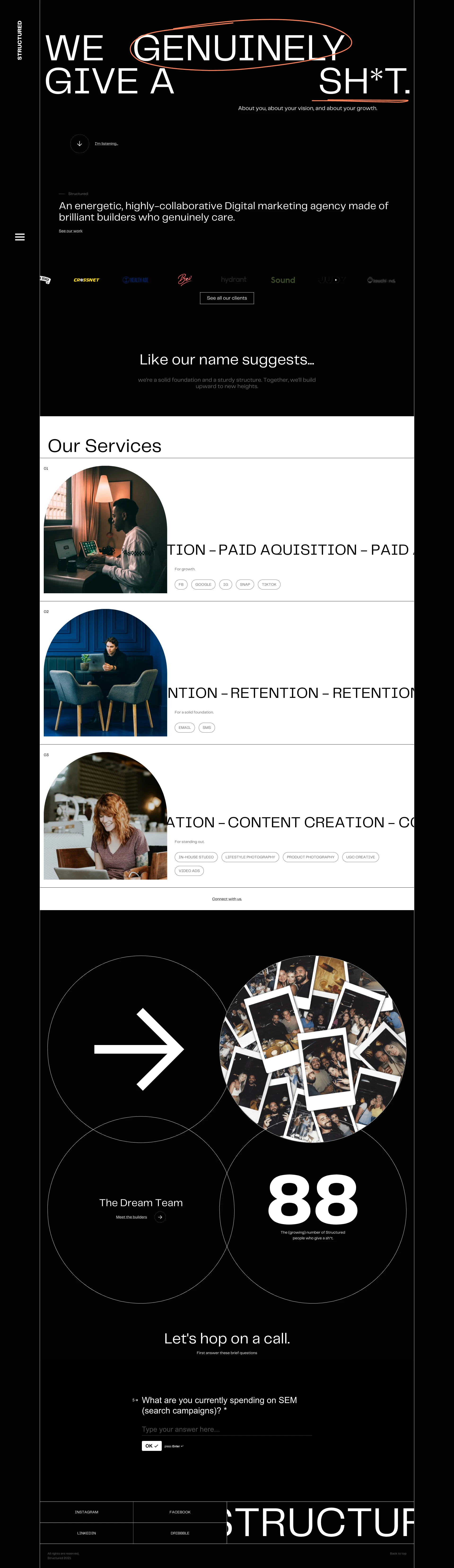 Structured Landing Page Example: An energetic, highly-collaborative Digital marketing agency made of brilliant builders who genuinely care.