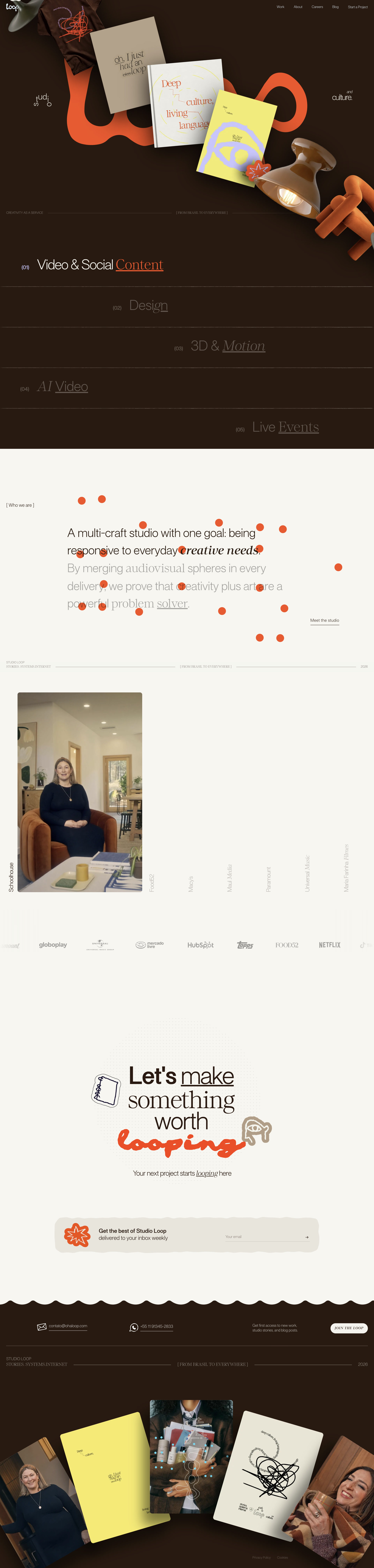 Studio Loop Landing Page Example: A multi-craft studio with one goal: being responsive to everyday creative needs.