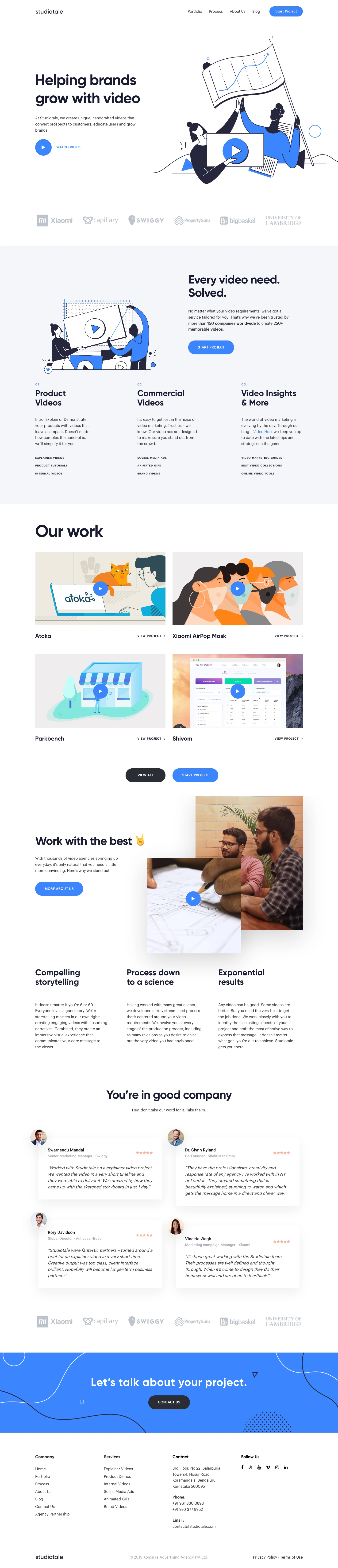 Studiotale Landing Page Example: At Studiotale, we create unique, handcrafted videos that convert prospects to customers, educate users and grow brands.
