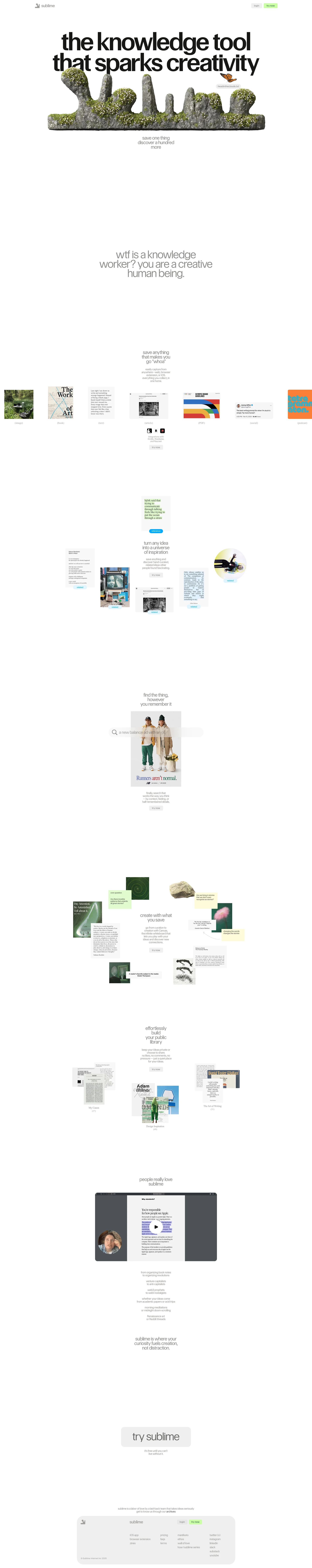 Sublime Landing Page Example: Sublime is a personal knowledge management tool designed to help you save, organize, and create with everything that inspires you.
