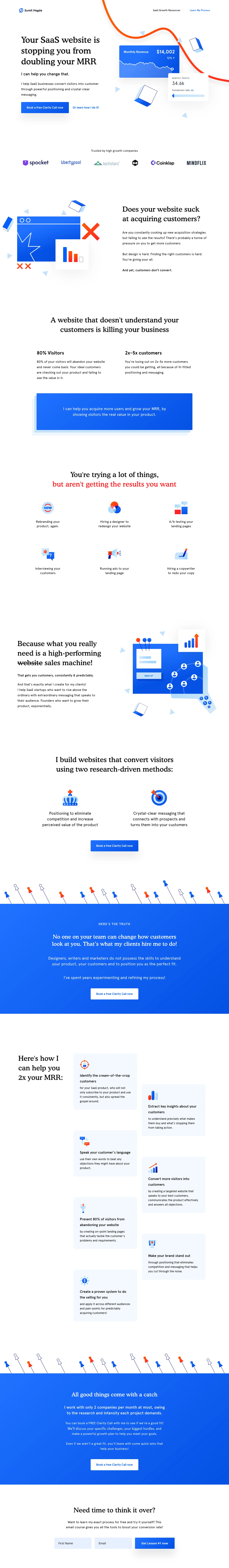 Sumit Hegde Landing Page Example: I help SaaS businesses convert visitors into customer through powerful positioning and crystal-clear messaging.