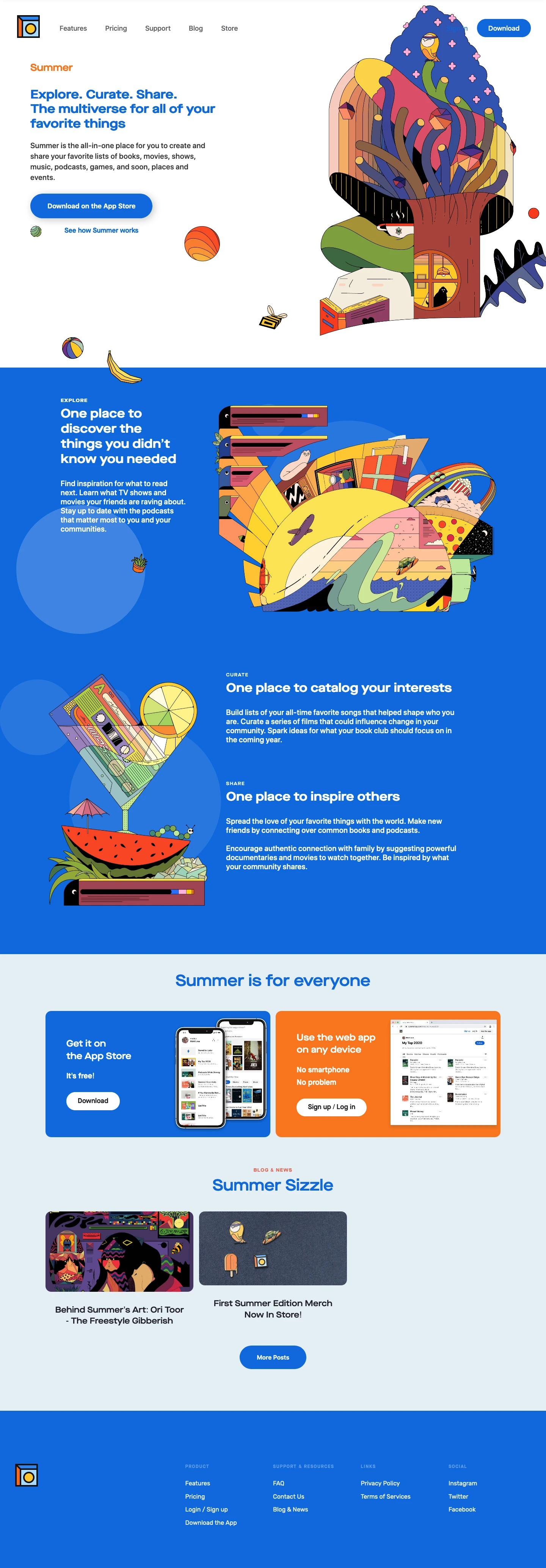 Summer Landing Page Example: One place for your lists of everything. Create, share, and explore lists of books, podcast, games, movies, shows, and music.