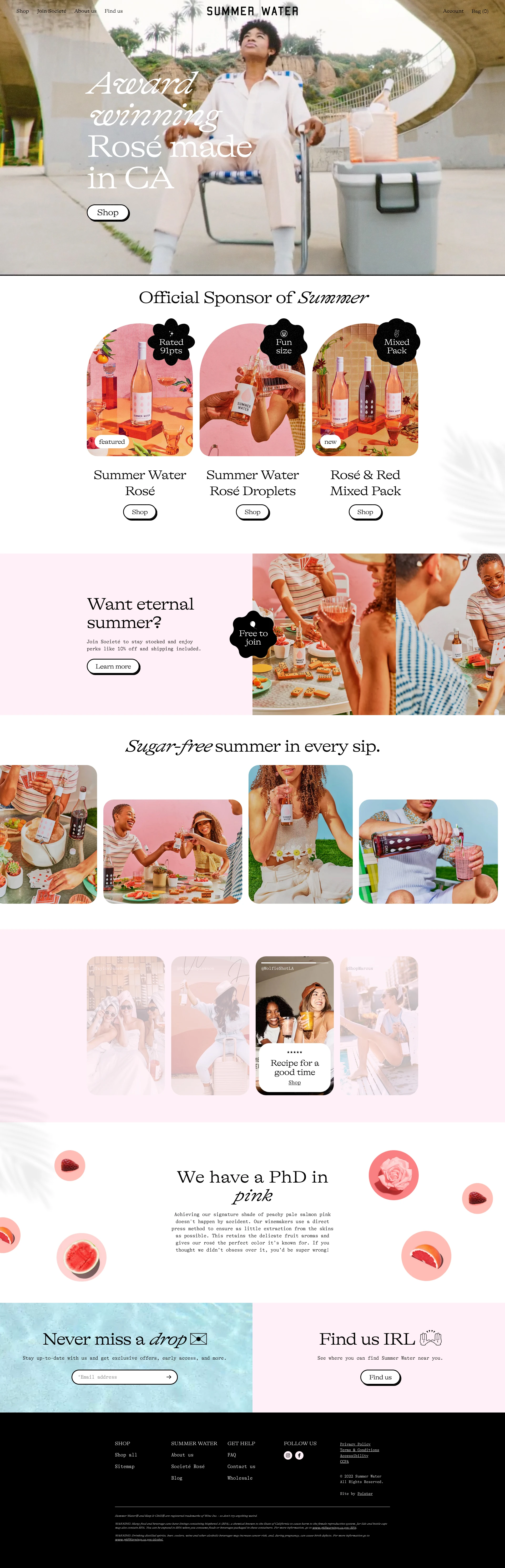 Summer Water Landing Page Example: Summer Water Rosé I Light & Refreshing Wine ~ Zero Sugar