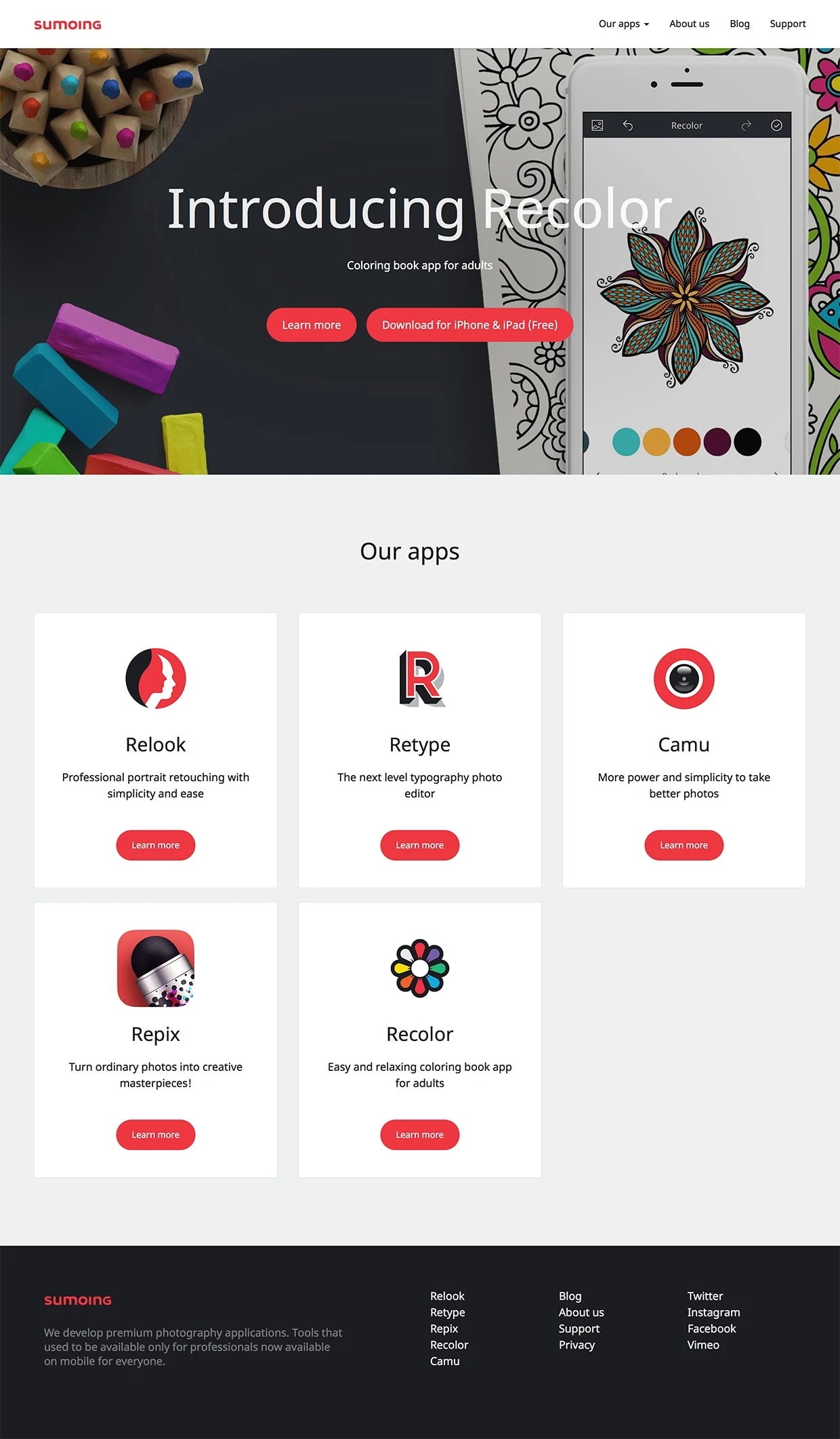 Sumoing Landing Page Example: Coloring book app for adults