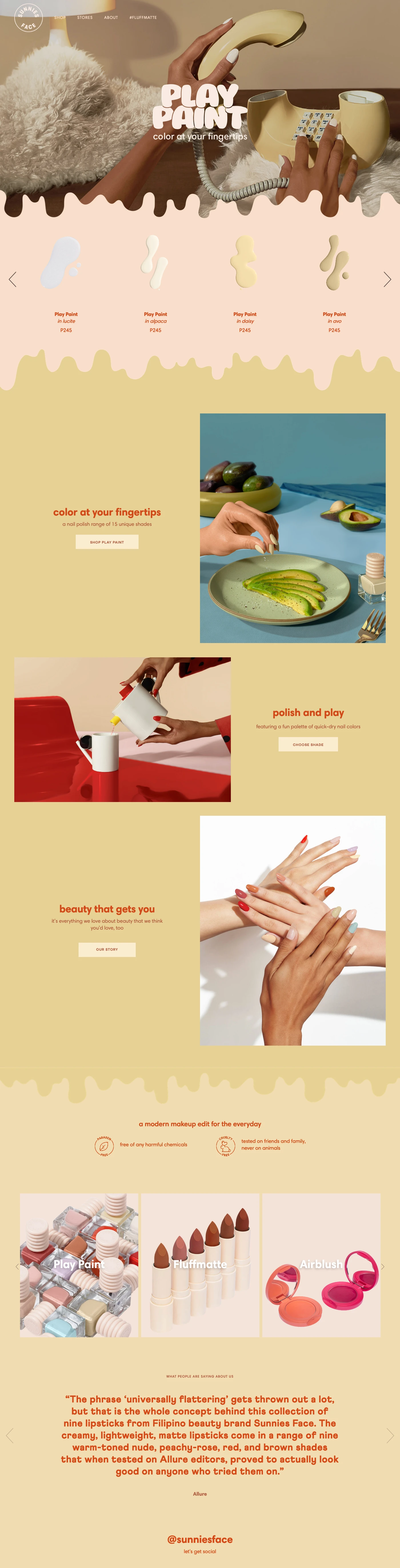 Sunnies Face Landing Page Example: Inspired by effortless beauty and modern design, Sunnies Face produces the perfect color-focused edits of today’s makeup essentials.