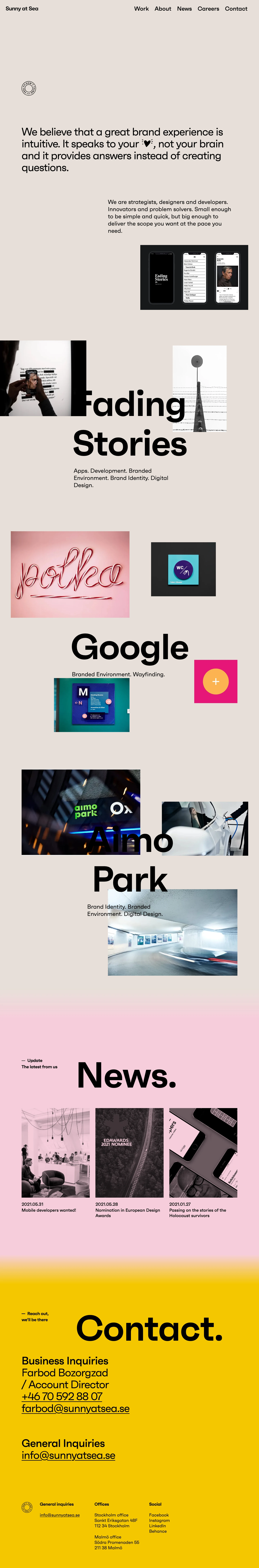 Sunny at Sea Landing Page Example: We believe that a great brand experience is intuitive. It speaks to your heart, not your brain and it provides answers instead of creating questions.