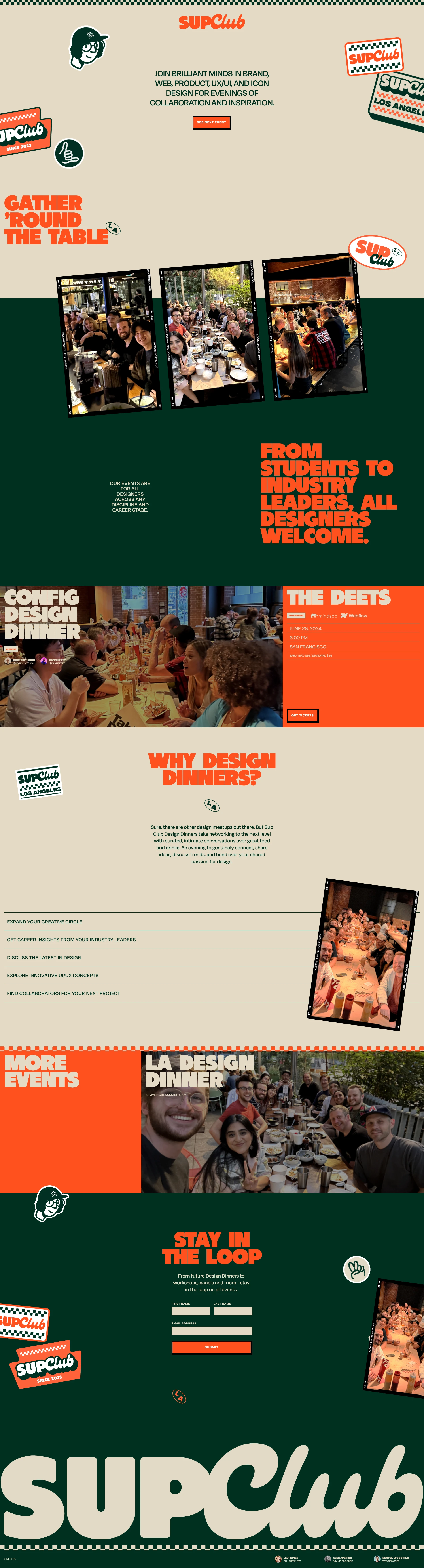 SupClub Landing Page Example: Our events are for all designers across any discipline and career stage. From Students to Industry Leaders, All Designers Welcome.