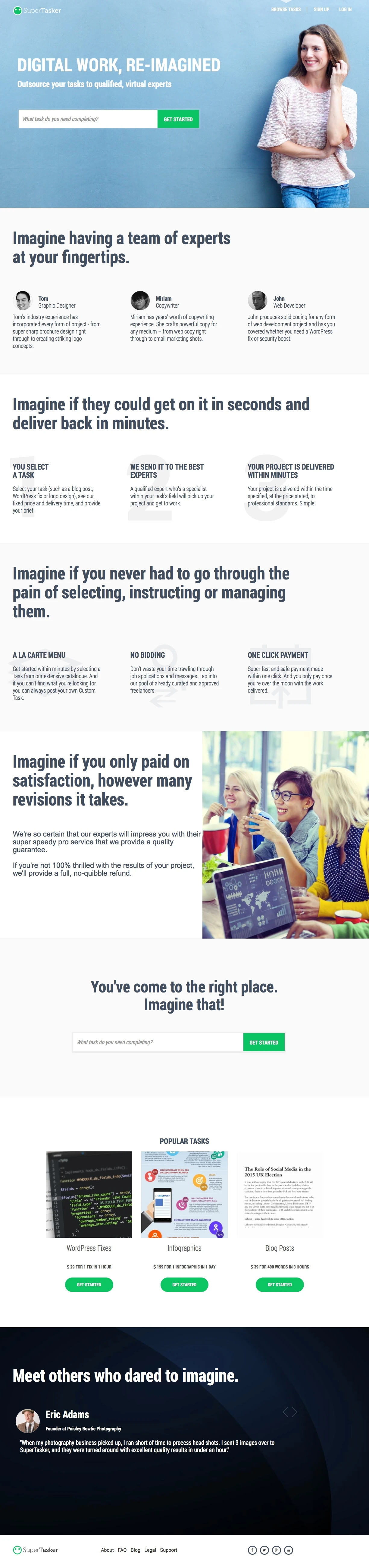 Super Tasker Landing Page Example: Outsource your tasks to qualiﬁed, virtual experts.
