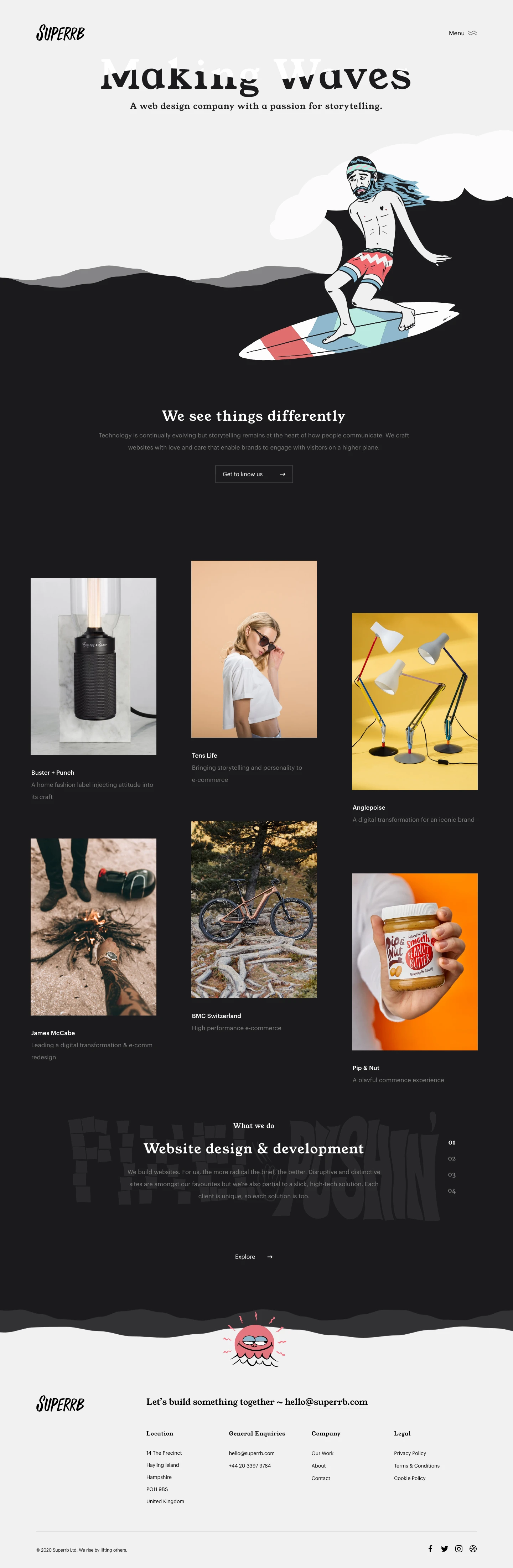 Superrb Landing Page Example: We're an award-winning web design agency, combining brand storytelling & ecommerce to create stunning websites that convert.