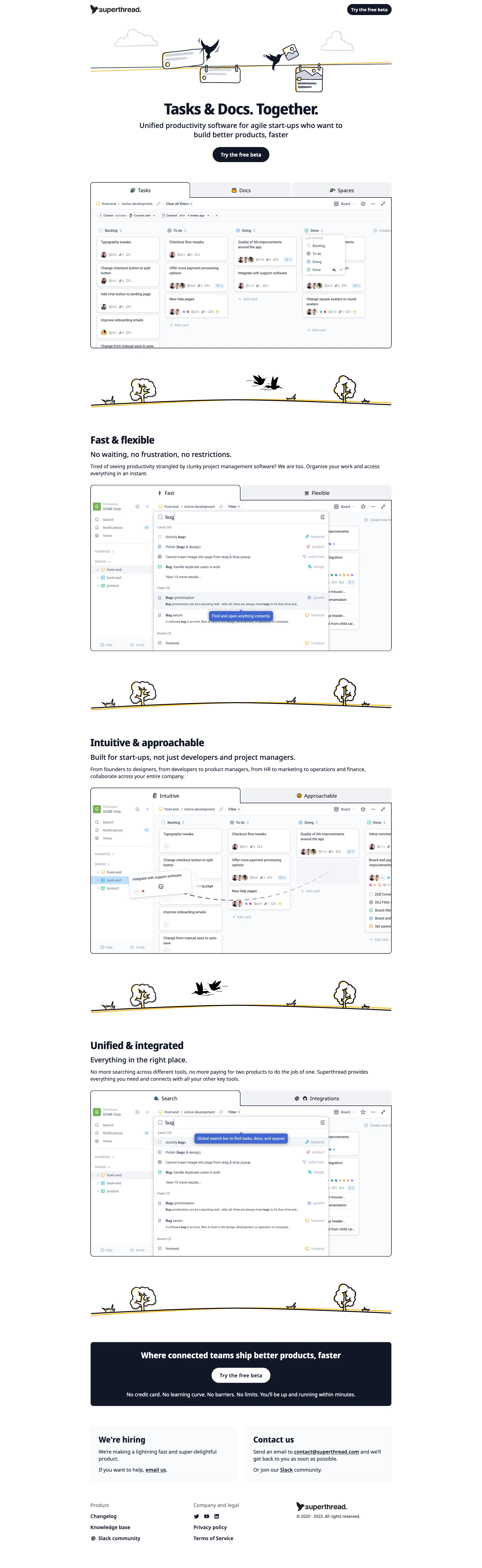 Superthread Landing Page Example: Superthread is a team productivity app for agile start-ups who want to build better products, faster.