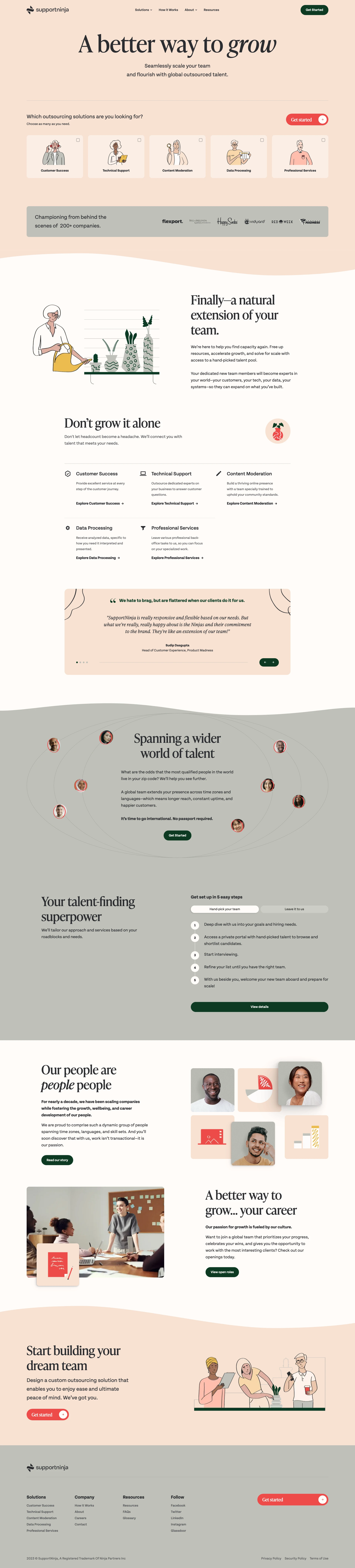 SupportNinja Landing Page Example: Growth can be a great problem to have - as long as you have the right team. We're the right-size partner who'll prove that our culture isn't an empty promise.