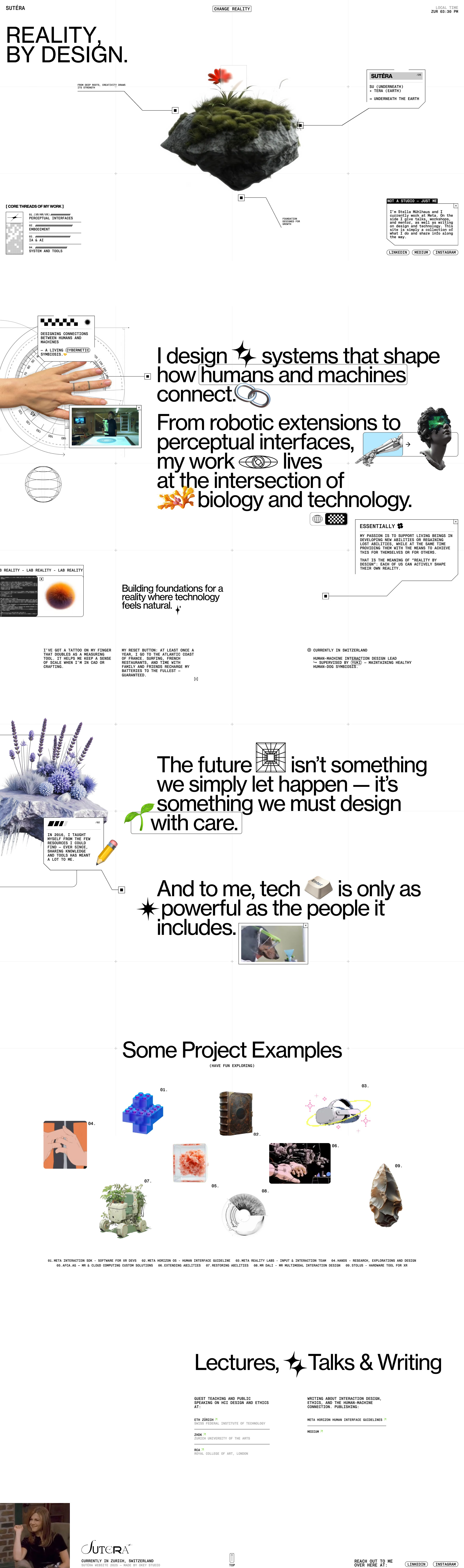 Sutéra Landing Page Example: I design systems that shape how humans and machines connect. From robotic extensions to perceptual interfaces, my work lives at the intersection of biology and technology.