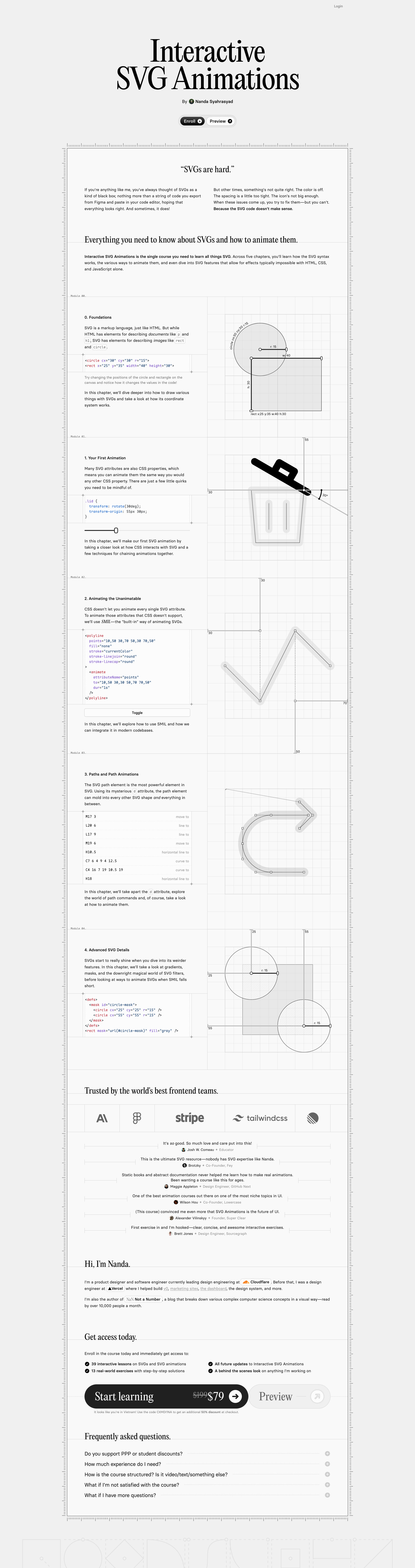 svg.guide Landing Page Example: An interactive mini-course on creating SVG animations by Nanda Syahrasyad.