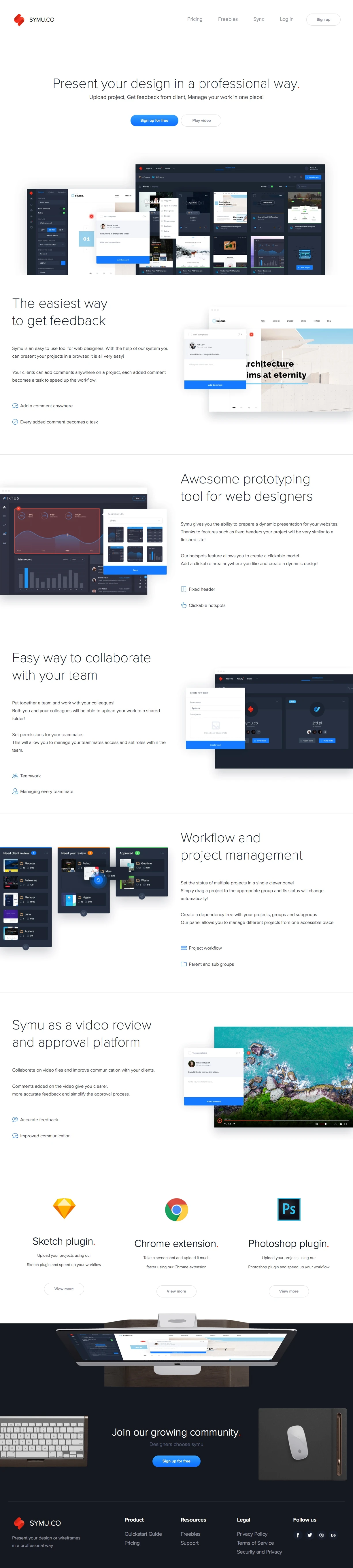 Symu Landing Page Example: Present your design in a professional way.