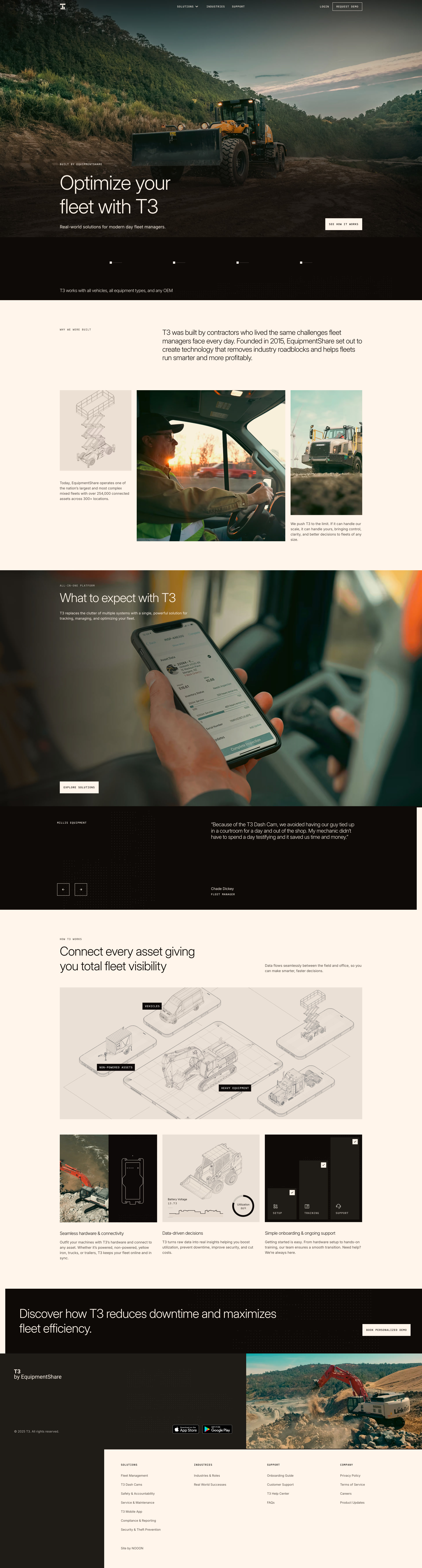 T3 by EquipmentShare Landing Page Example: Optimize fleet operations with T3 by EquipmentShare—gain total visibility, reduce downtime, and make smarter, data-driven decisions.