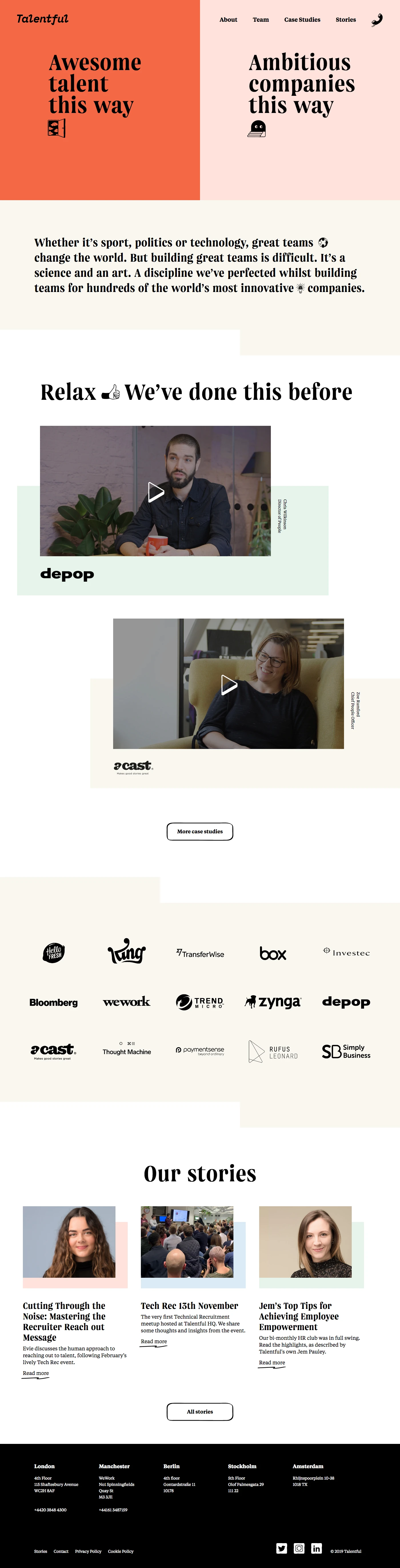 Talentful Landing Page Example: Your inhouse recruitment specialists. We specialise in helping businesses build stronger teams across a range of industries.