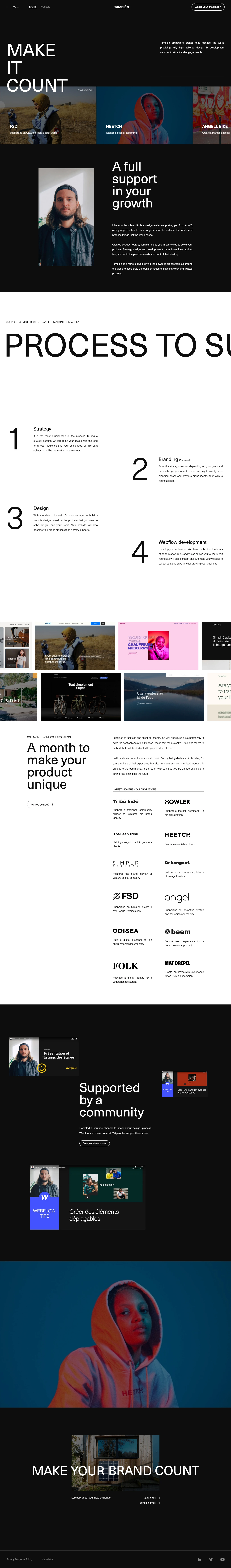 También Landing Page Example: También empower brands that reshape the world providing a fully high tailored design services for attract and engage people.