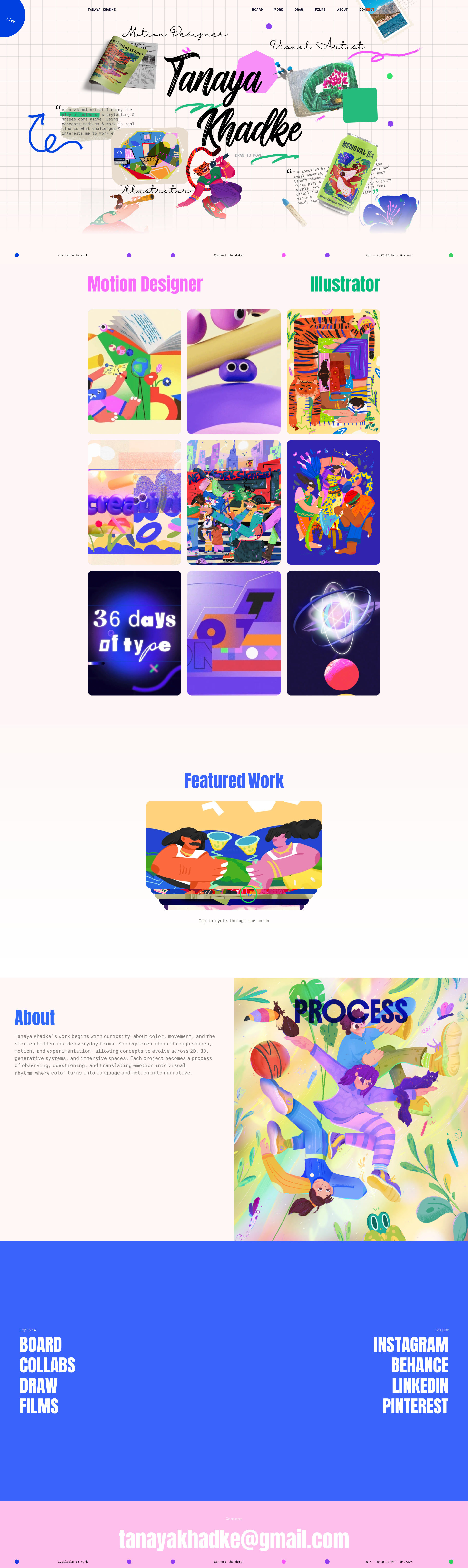 Tanaya Khadke Landing Page Example: Tanaya Khadke is a visual artist specializing in illustration and motion design, dedicated to crafting captivating content that engages and inspires. 