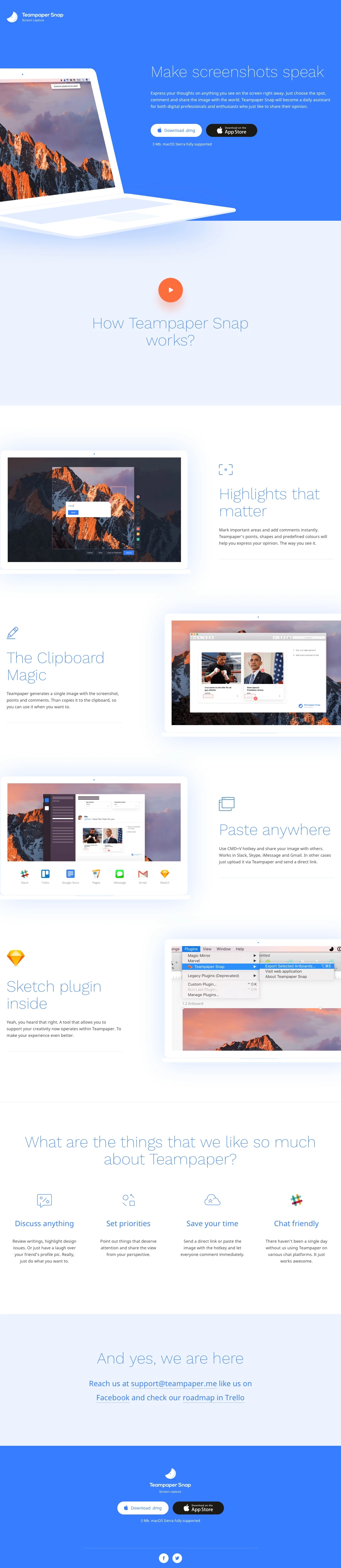Teampaper Snap Landing Page Example: App to take screenshots and comment them for macOS