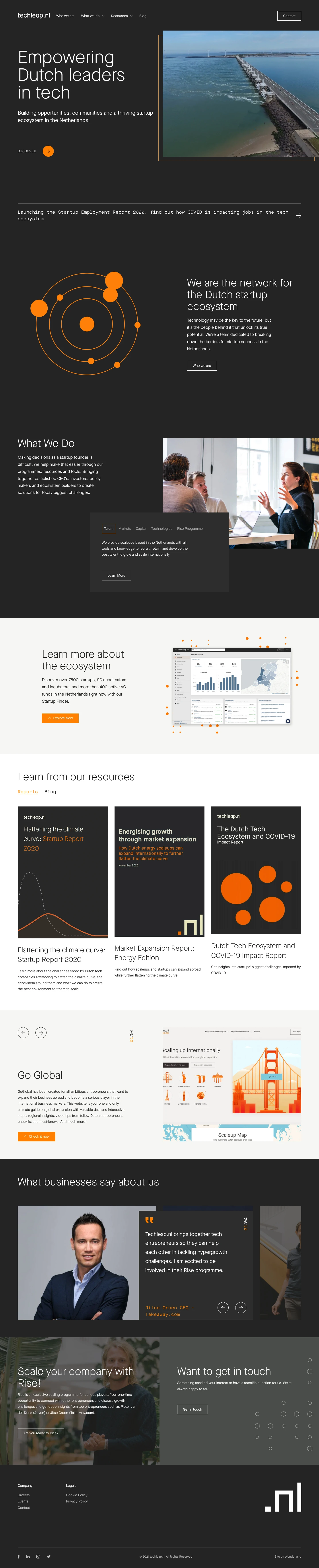 Techleap.nl Landing Page Example: Techleap.nl is a non-profit publicly funded organisation helping to quantify and accelerate the tech ecosystem of the Netherlands.