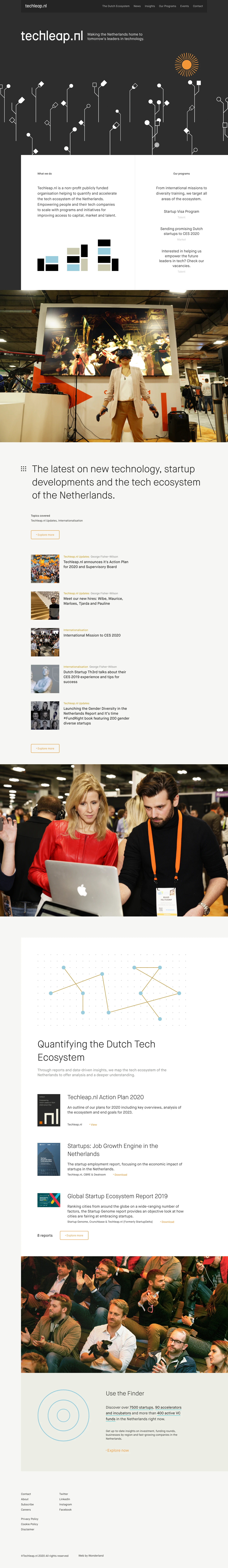Techleap Landing Page Example: Techleap.nl is a non-profit publicly funded organisation helping to quantify and accelerate the tech ecosystem of the Netherlands.