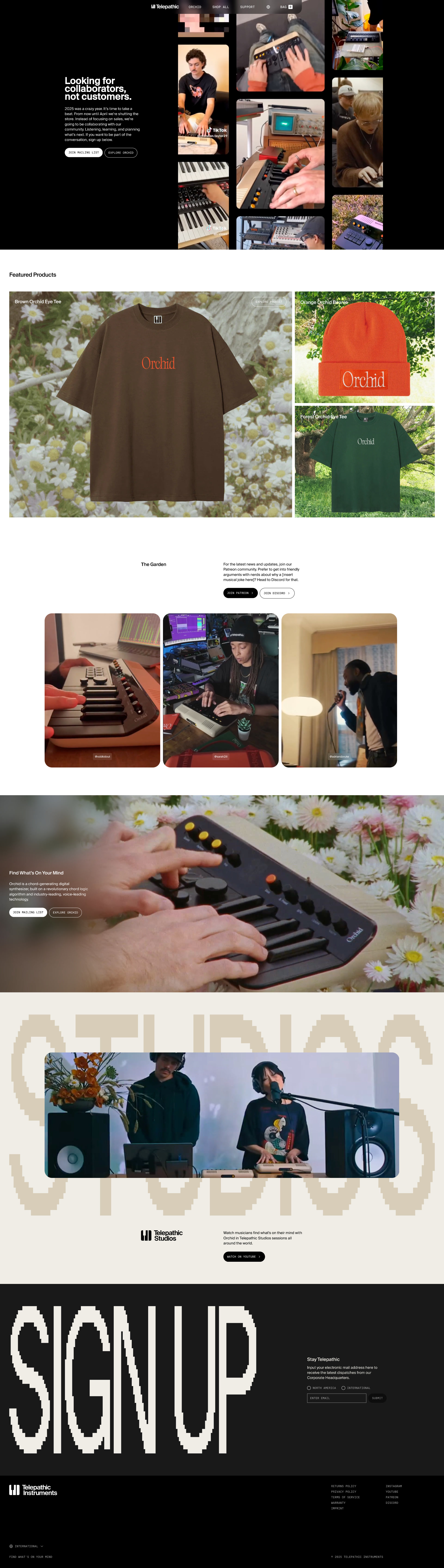 Telepathic Instruments Landing Page Example: Telepathic Instruments presents Orchid—an innovative chord-generating synthesizer designed to inspire musicians of all levels. Explore intuitive chord creation, versatile performance modes, and a rich polyphonic sound engine. Join our creative community and redefine your musical expression.