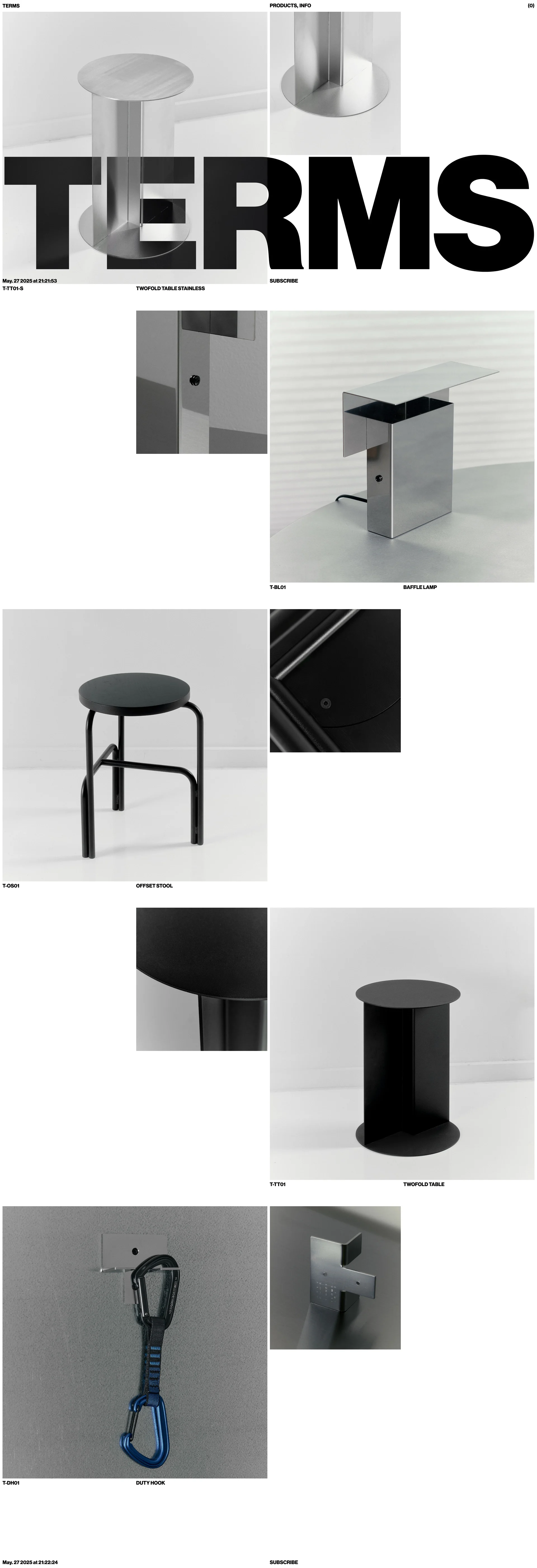 TERMS Landing Page Example: TERMS is a Melbourne based design studio focussed on singular ideas resolved in a direct manner. Driven by industrial processes, works are mostly sober, occasionally surprising and always useful.