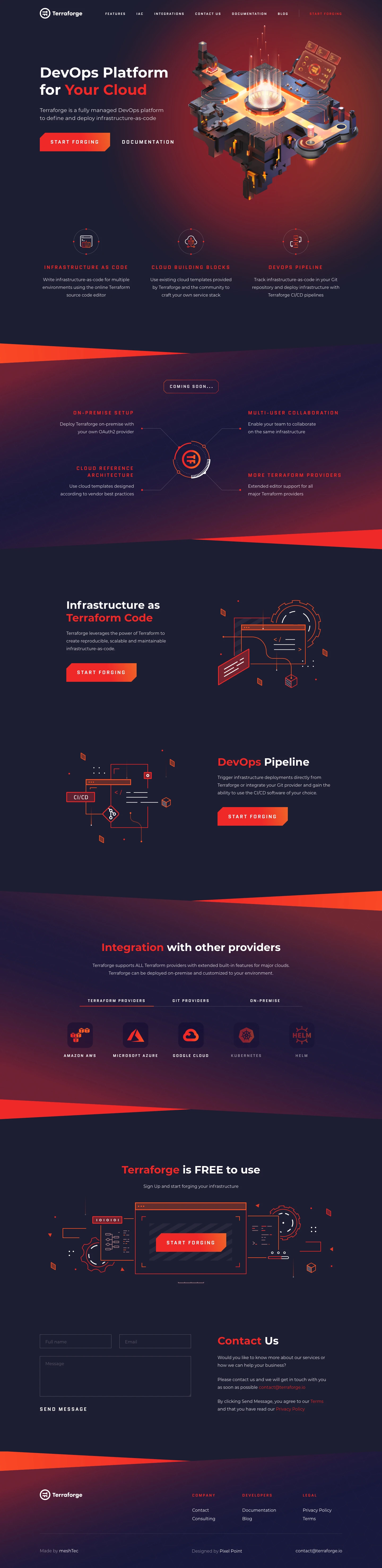 Terraforge Landing Page Example: DevOps platform to define and deploy infrastructure-as-code on any cloud provider.