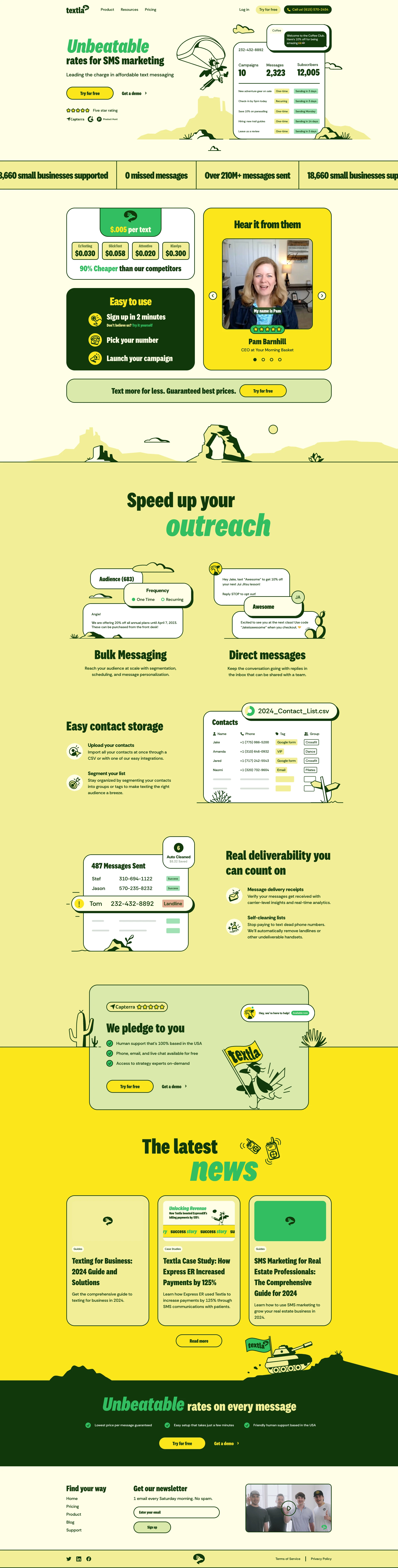 Textla Landing Page Example: Send mass SMS marketing texts, two-way text, and track deliverability with the best text message marketing solution for business.