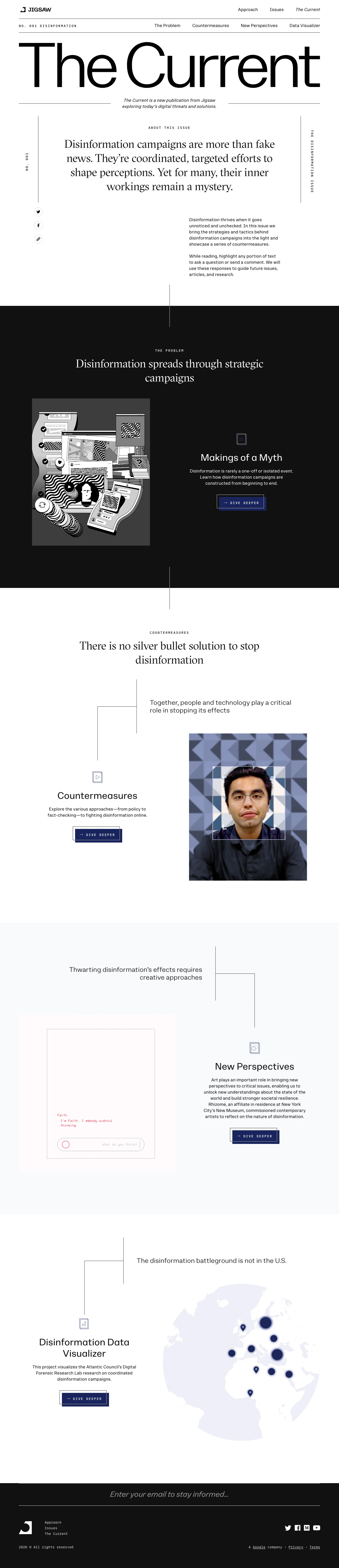 The Current Landing Page Example: A new publication from Jigsaw exploring today’s digital threats and solutions.