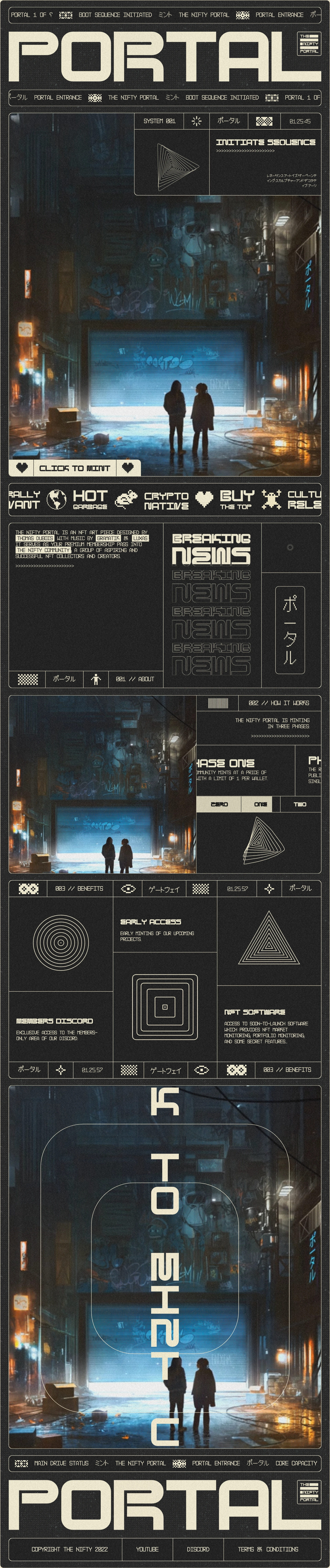The Nifty Portal Landing Page Example: The Nifty Portal is an NFT art piece designed by Thomas Dubois with music By Gramatik. It serves as your premium membership pass into The Nifty Community.