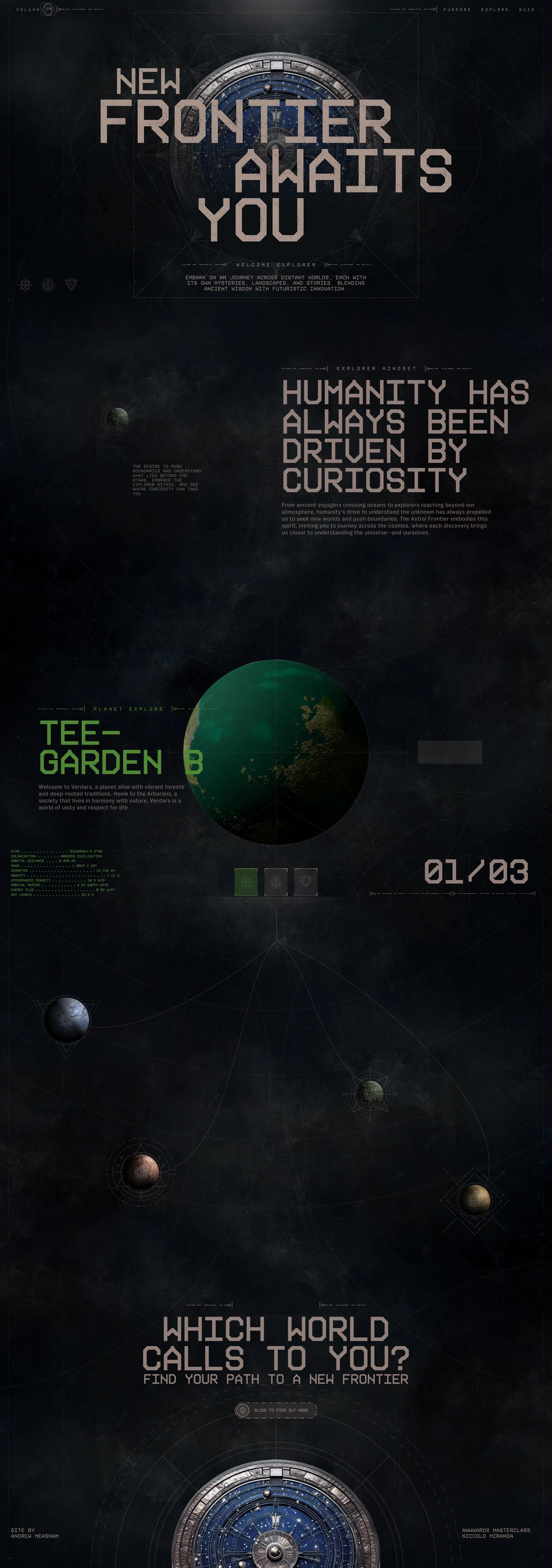 Astral Frontier Landing Page Example: Embark on an journey across distant worlds, each with its own mysteries, landscapes, and stories. Blending ancient wisdom with futuristic innovation.