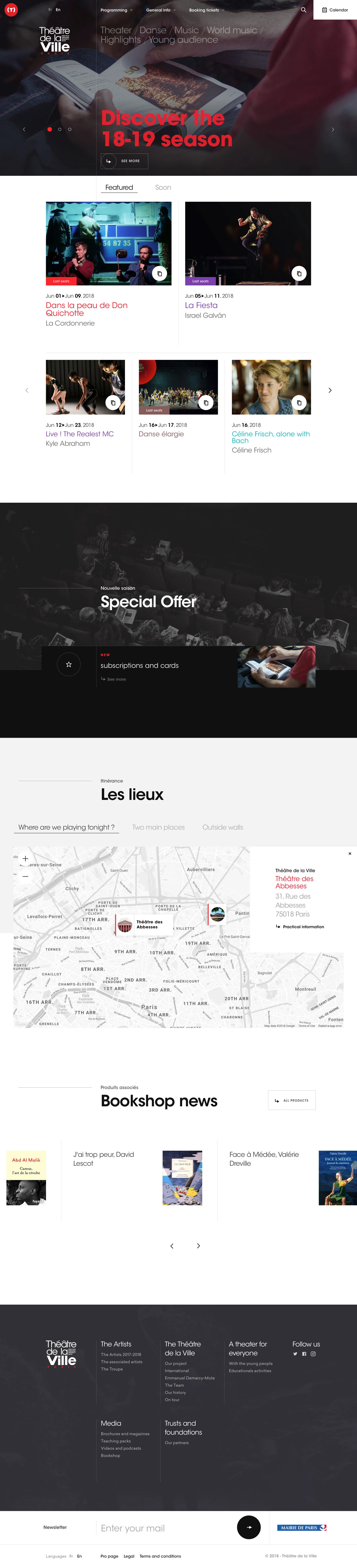 The Théâtre de la Ville Landing Page Example: A theater for everyone
