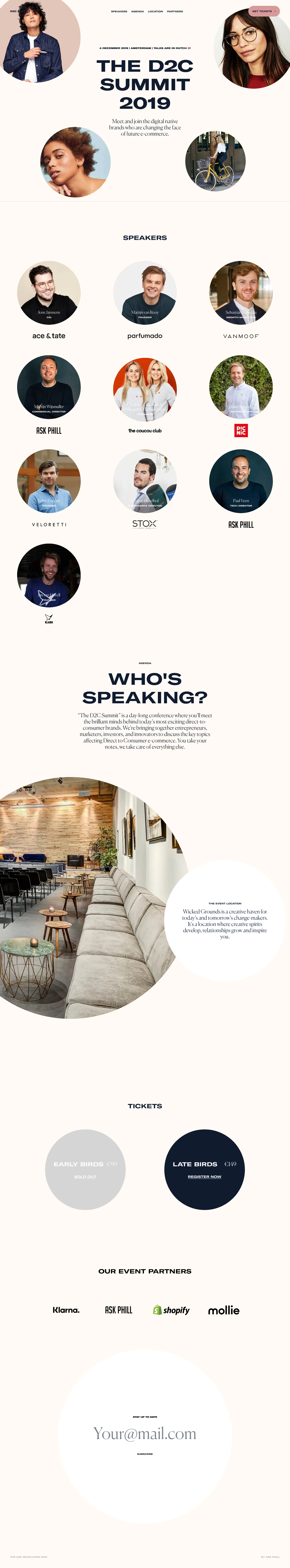 The D2C Summit Landing Page Example: Meet and join the digital native brands who are changing the face of future e-commerce.