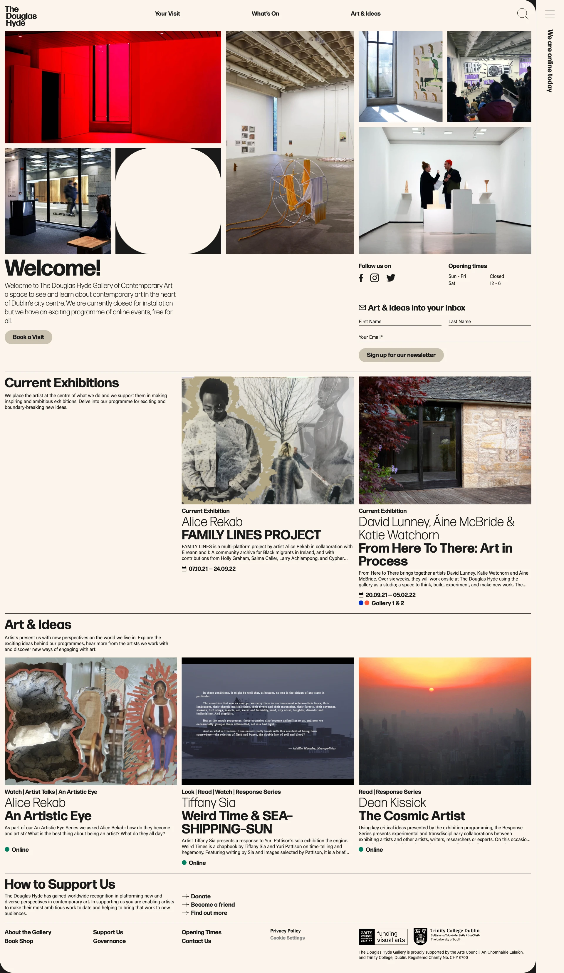 The Douglas Hyde Gallery Landing Page Example: A Space to See & Learn about Contemporary Art in the Heart of Dublin’s City Centre.
