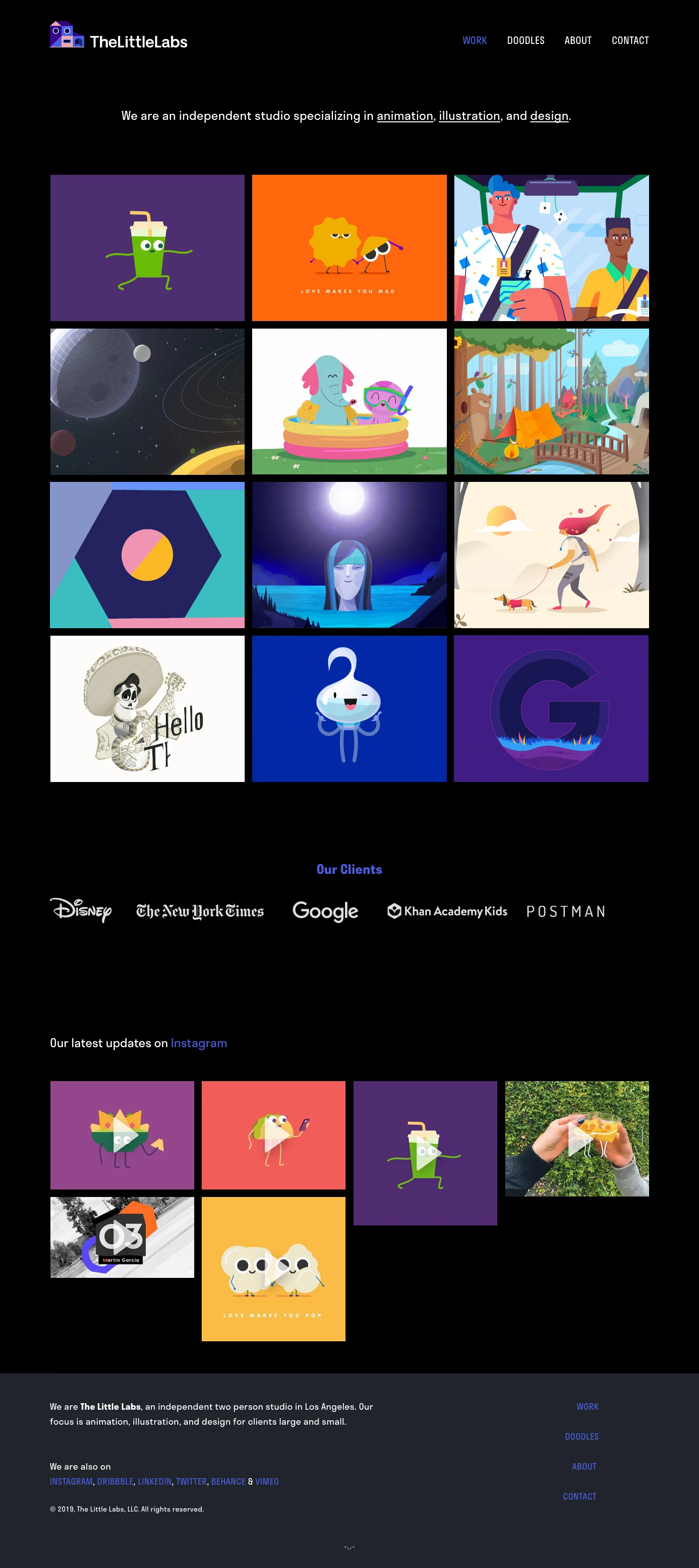 The Little Labs Landing Page Example: The Little Labs is an independent two person studio in Los Angeles. Our focus is animation, illustration, and design for clients large and small.