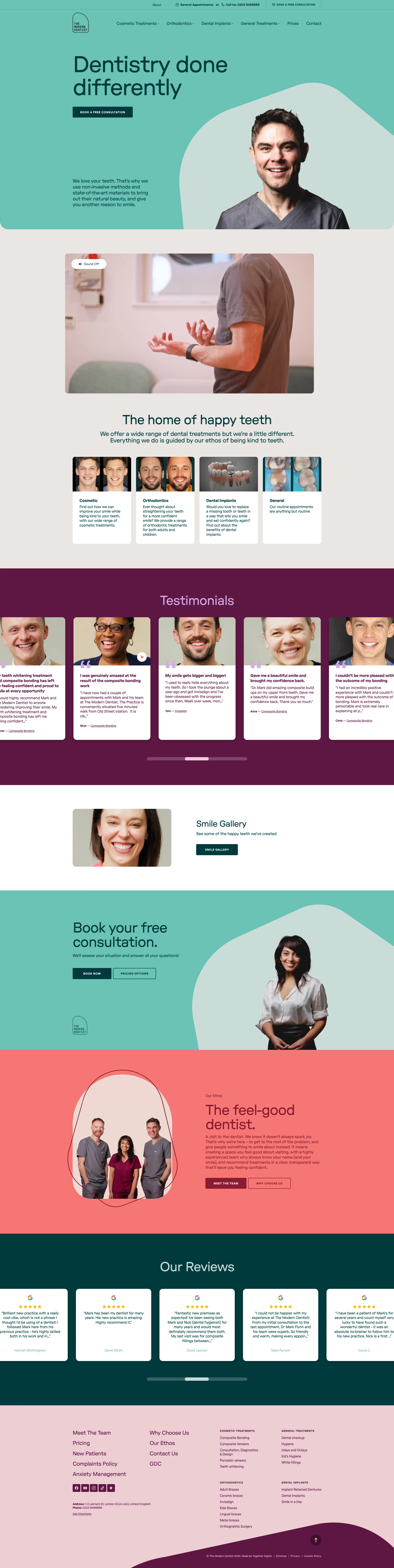 The Modern Dentist Landing Page Example: We love your teeth. That’s why we use non-invasive methods and state-of-the-art materials to bring out their natural beauty, and give you another reason to smile.