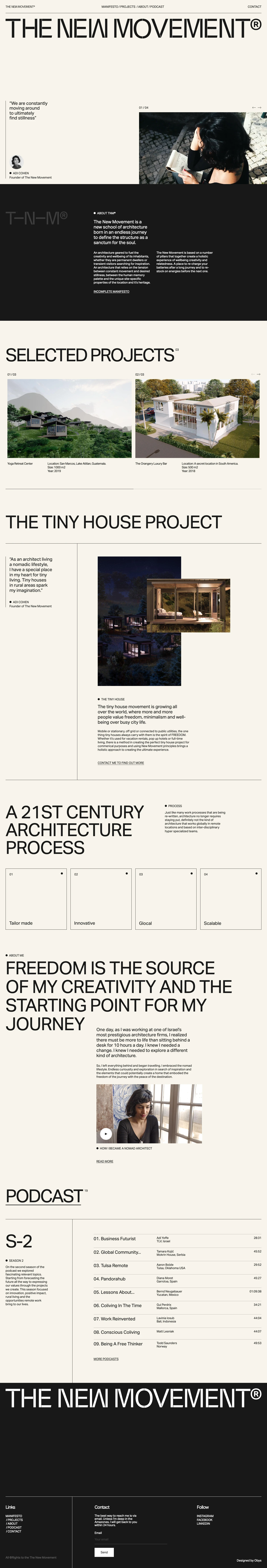 The New Movement Landing Page Example: The New Movement is an architecture studio that specializes in creating one-of-a-kind projects worldwide, Founded by architect Adi Cohen.