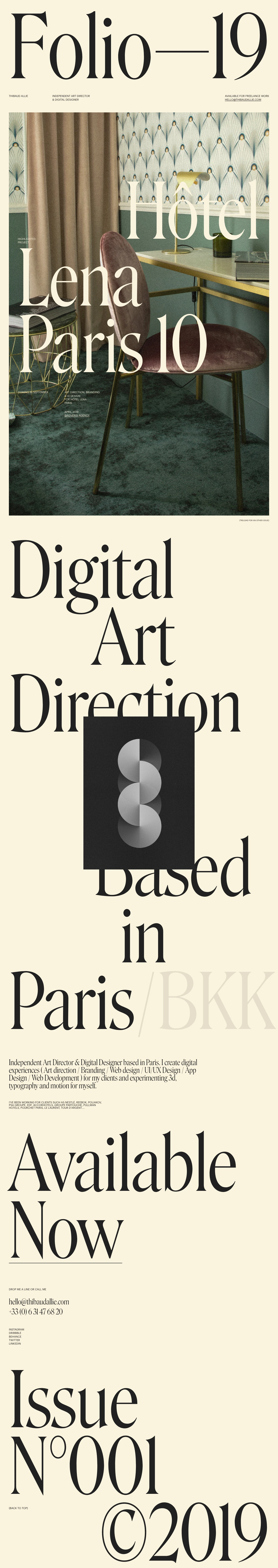 Thibaud Allie Landing Page Example: Independent Art Director & Digital Designer based in Paris. I create digital experiences for my clients and experimenting 3d, typography and motion for myself.