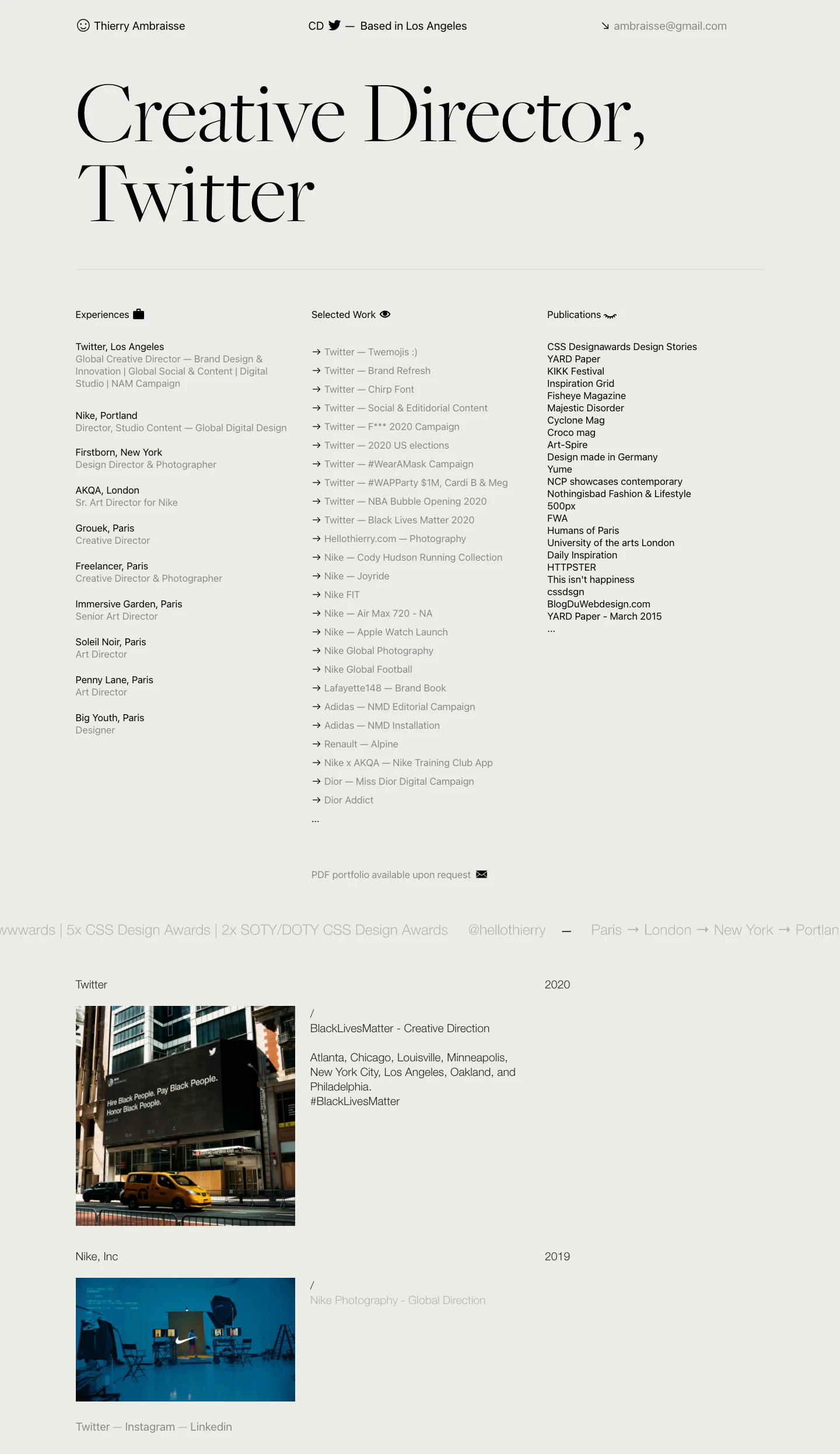 Thierry Ambraisse Landing Page Example: Executive Creative Director, Twitter — Band Design & Innovation.