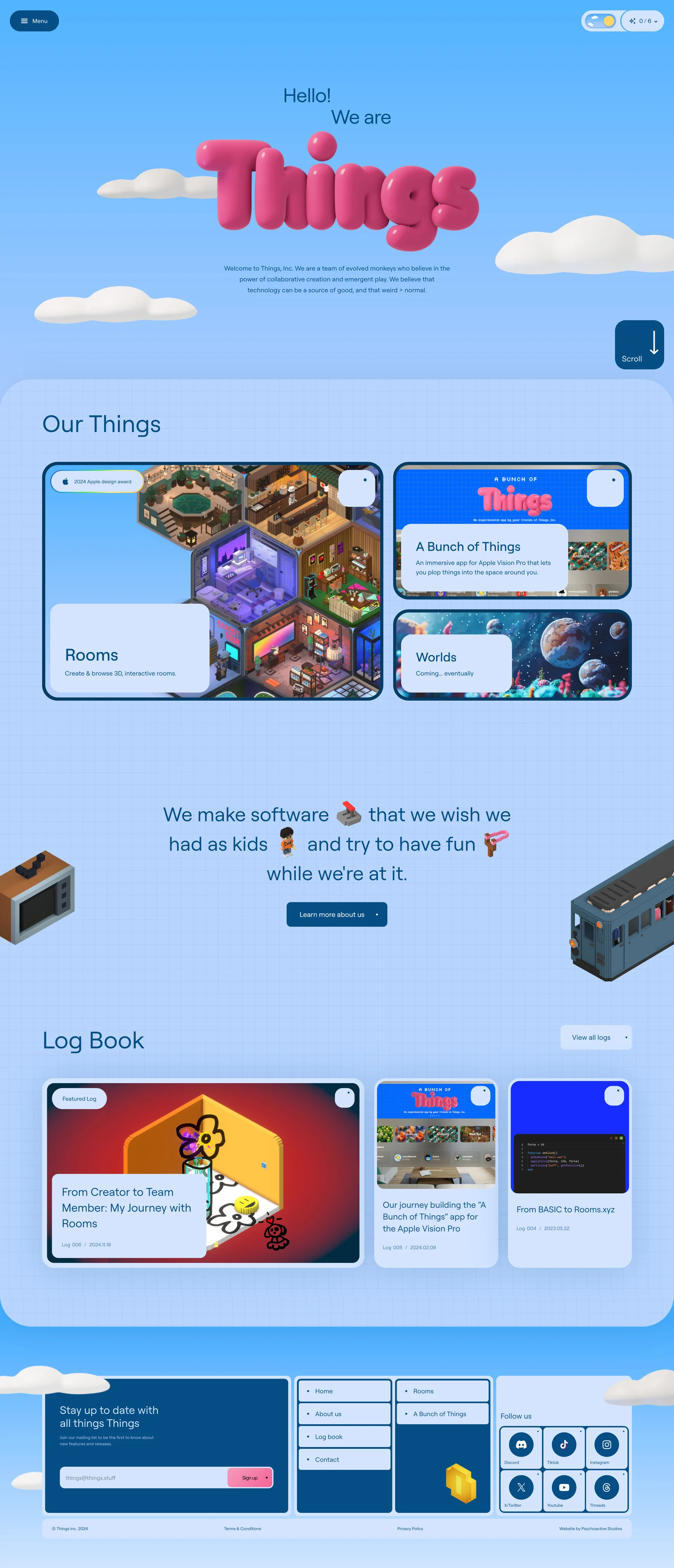 Things Inc Landing Page Example: Things, Inc. is an award winning startup creating software that promotes collaborative creation and emergent play.